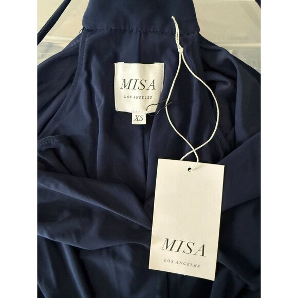 NWT Misa Los Angeles Domino Bodycon Mini Dress Navy Blue V-Neck Racerback Multi - Picture 6 of 11